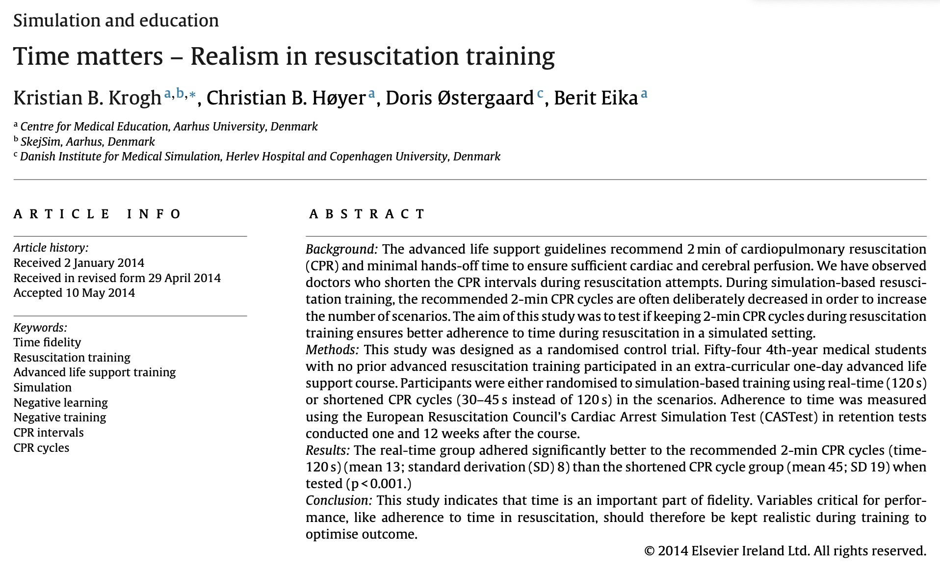 Time matters – Realism in resuscitation training